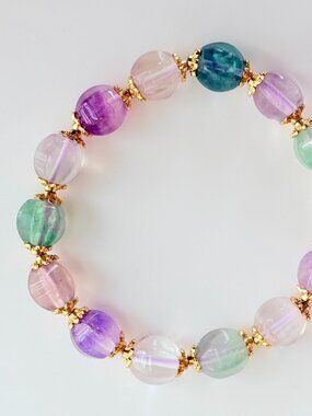 Multicolor Fluorite Bracelet Faceted 9–10mm Crystal Beaded Stretch Bracelet